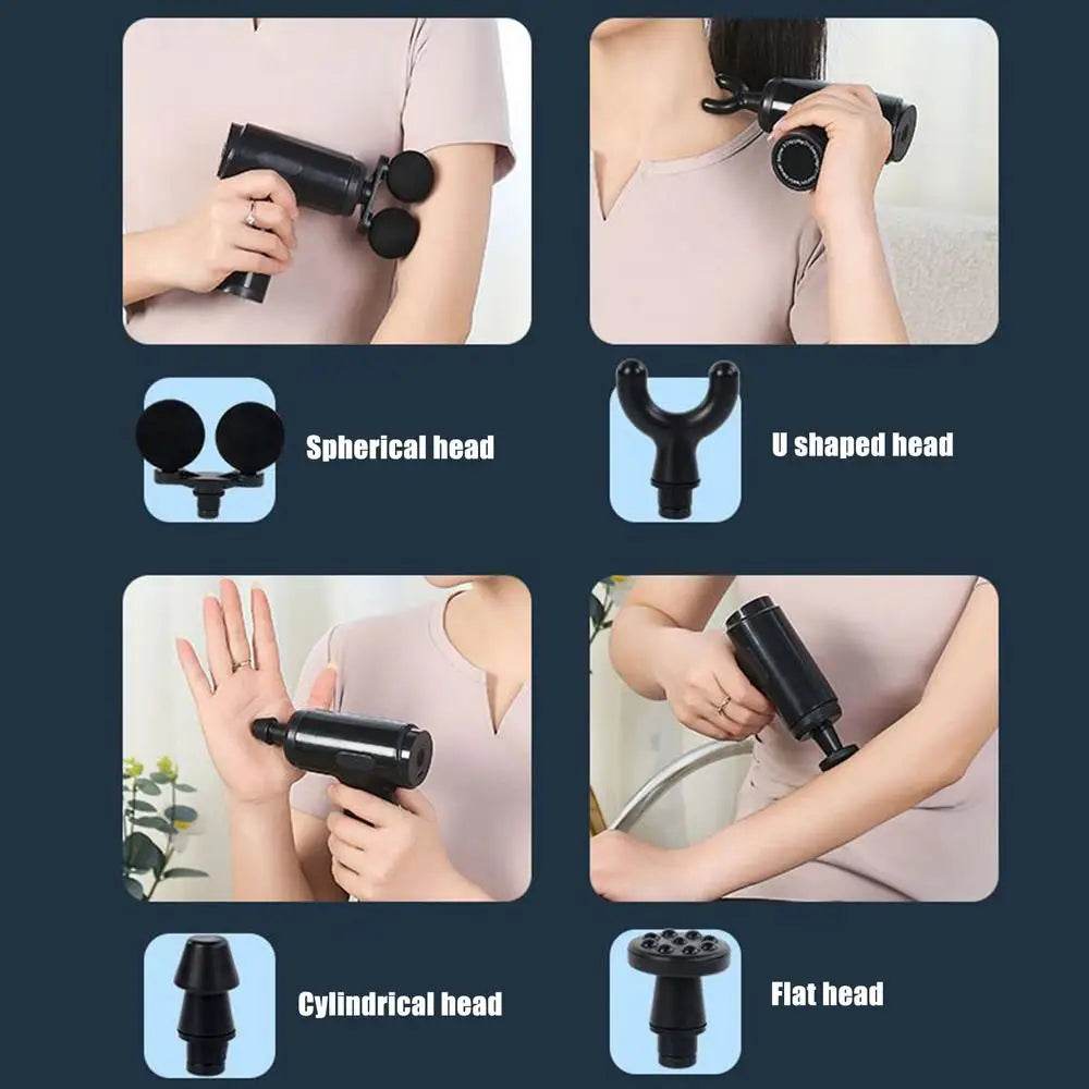 Portable Quiet Handheld Electric Muscle Massager with 4 Heads - Sleep Galleria