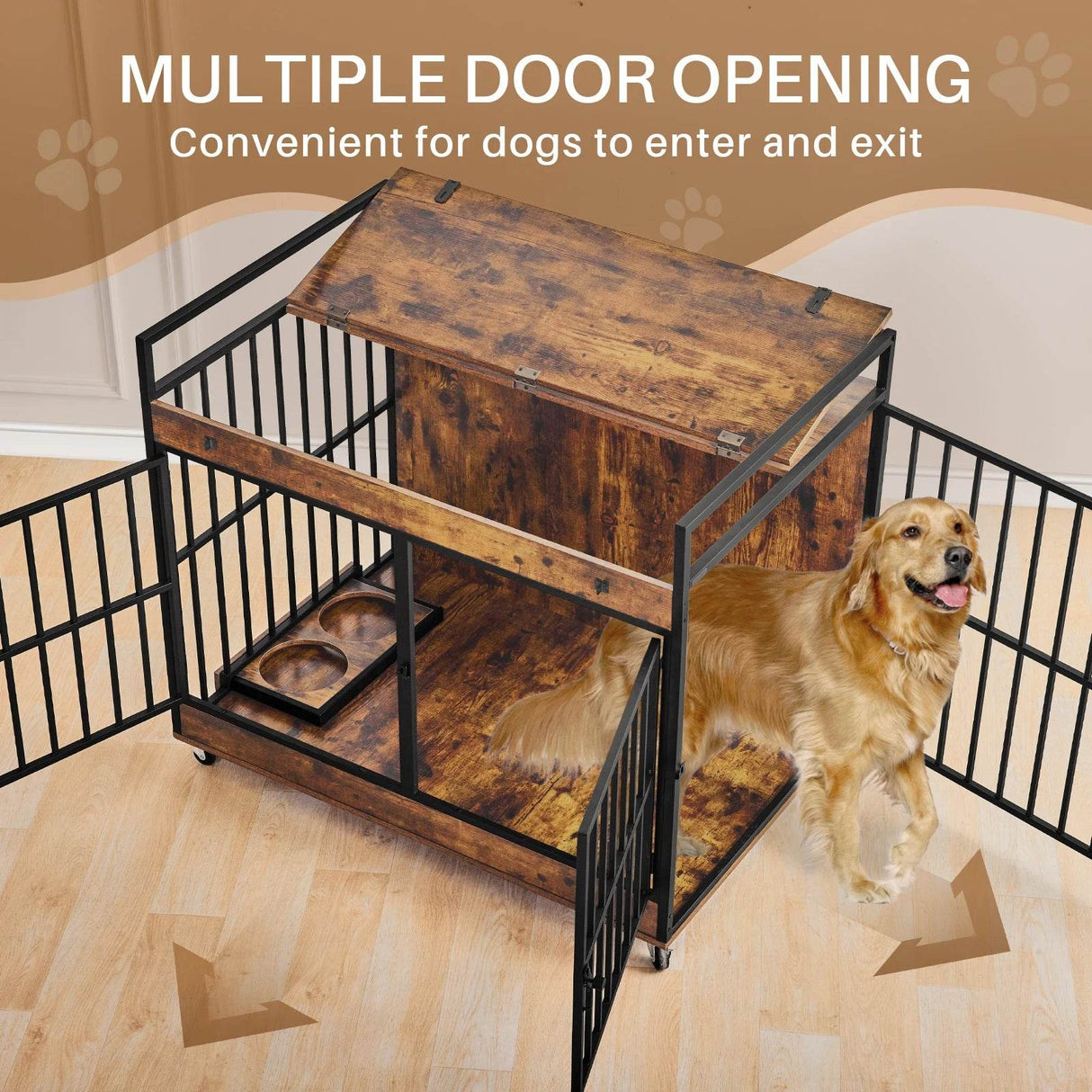 Industrial Wood Heavy Duty Large Dog Crate With Wheels - Omega Lifestyles