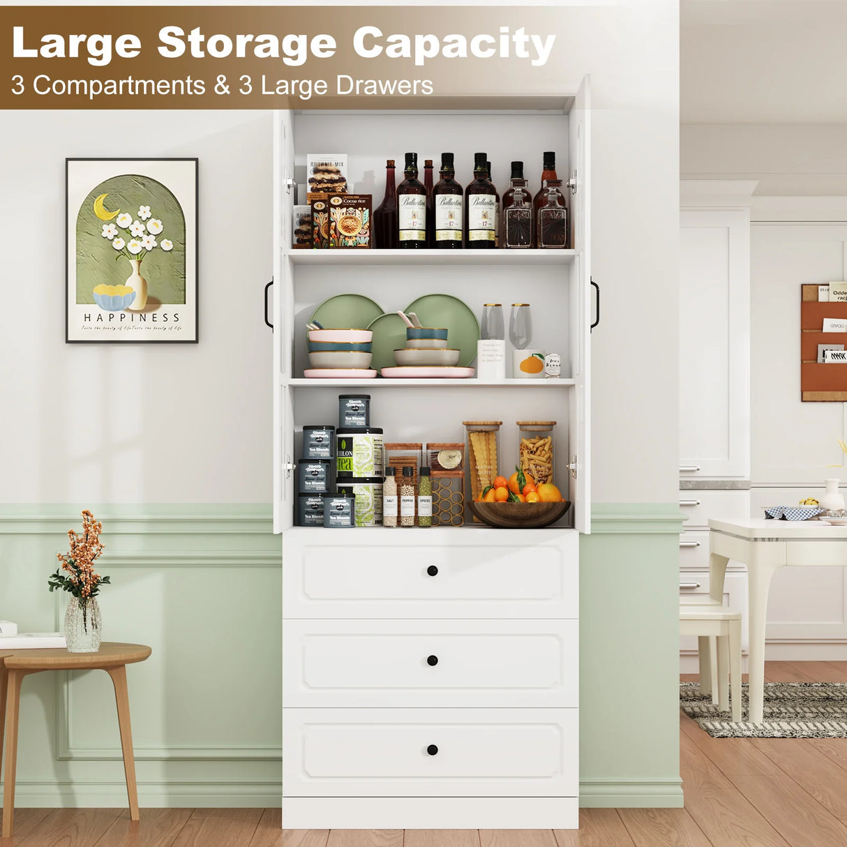 Modern 78-Inch White Glass Door Living Room Cabinet