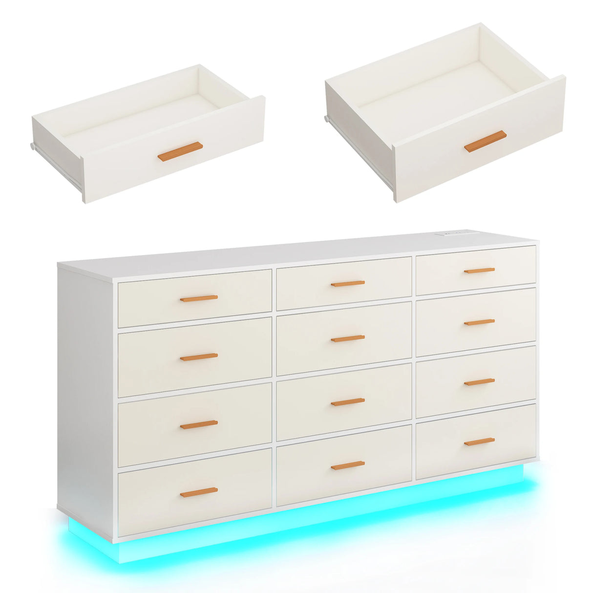 Modern 12 Drawer Dresser With Built-In Charging Station