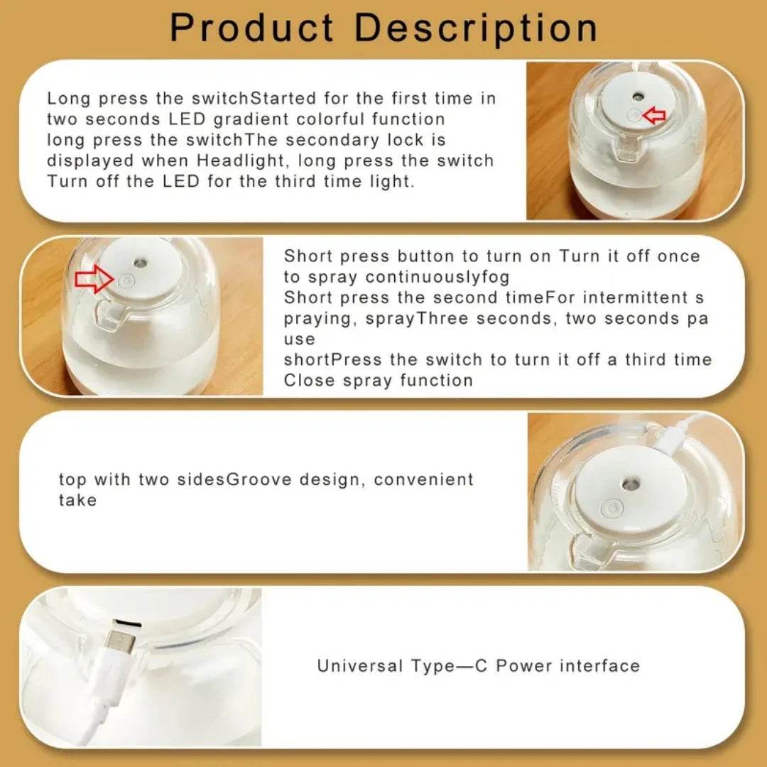 Ultrasonic Cool Mist Essential Oil Humidifier With Nightlight