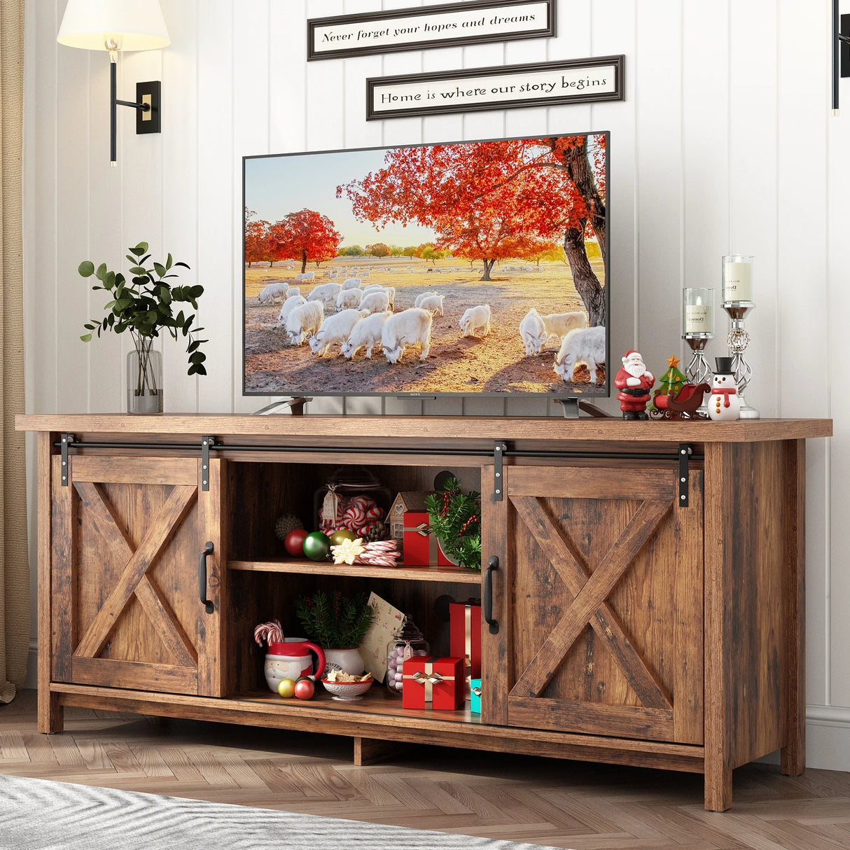 Farmhouse Sliding Barn Door Rustic TV Stand