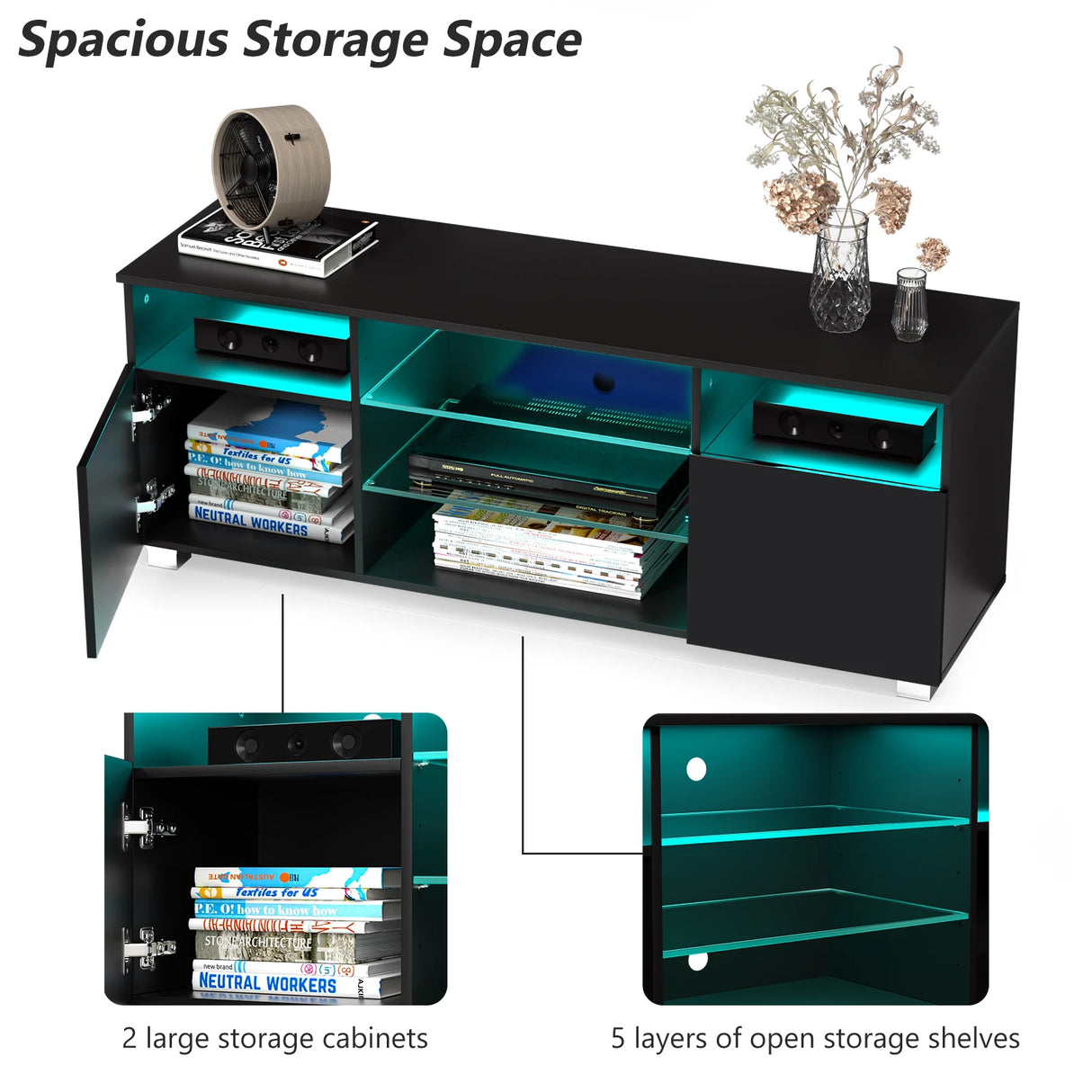 Modern High Glossy LED TV Stand With Storage Shelves