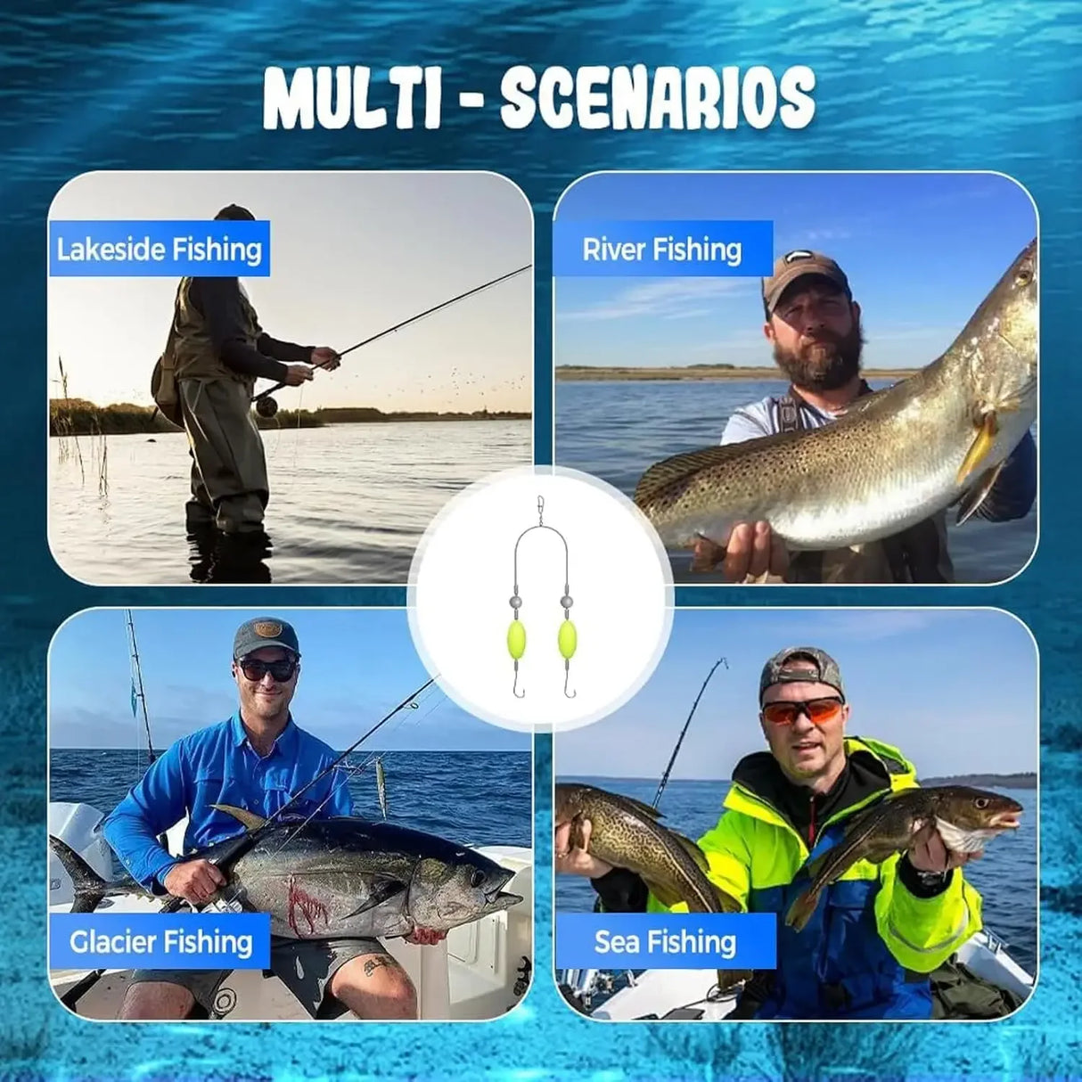 Set Of 10 Steel Alloy Double Reverse Fishing Hooks Rig - Omega Lifestyles