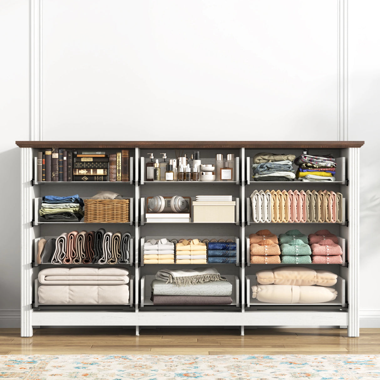 Rustic Wooden 12-Drawer Large Bedroom Dresser Chest