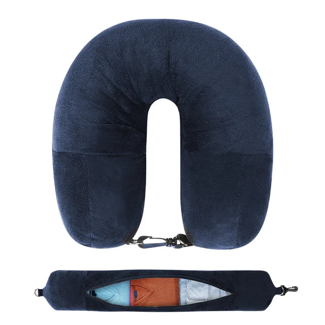 Travel Neck Pillow With Velvet Cover And Storage Bag - Omega Lifestyles