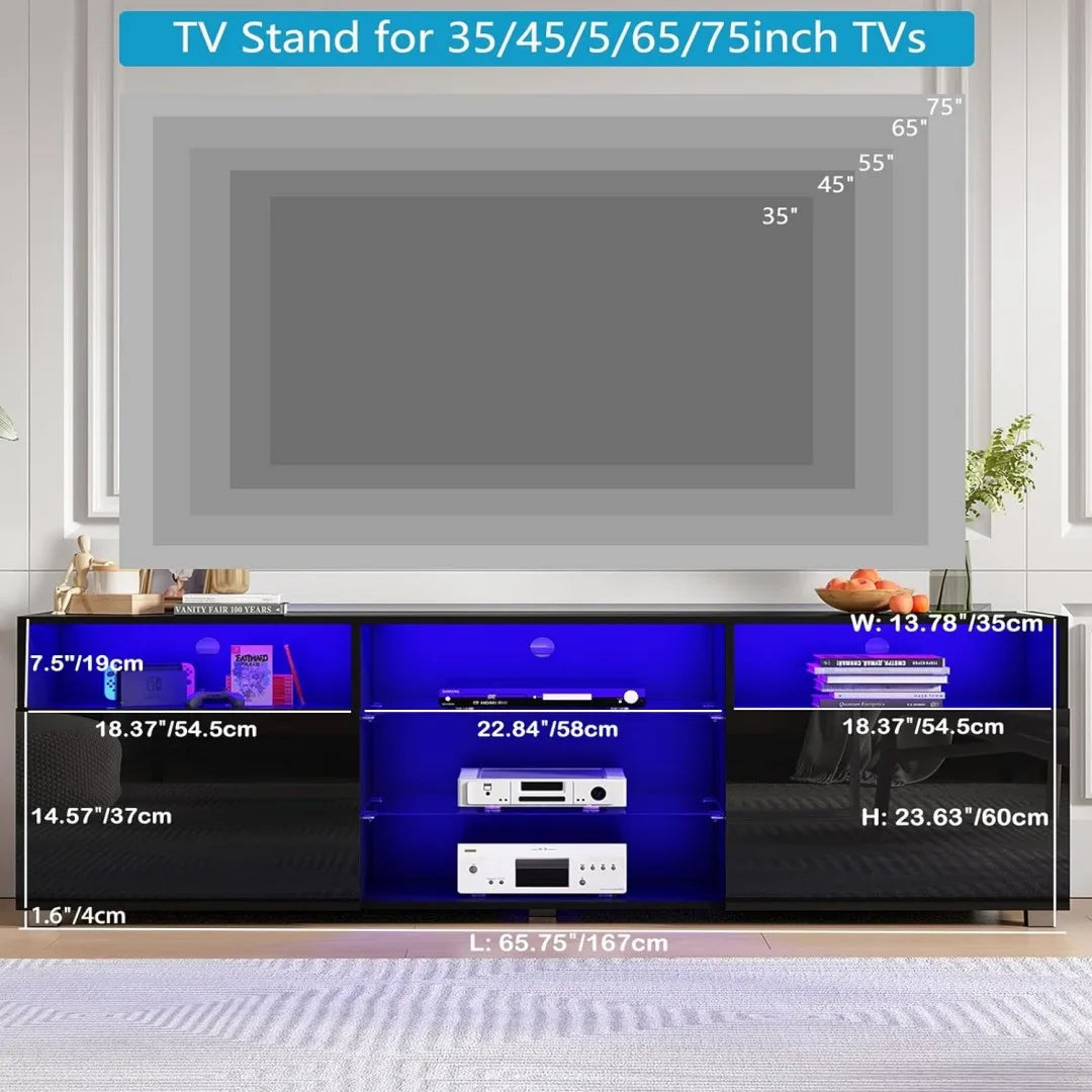 Modern High Gloss LED TV Stand With Storage Cabinet