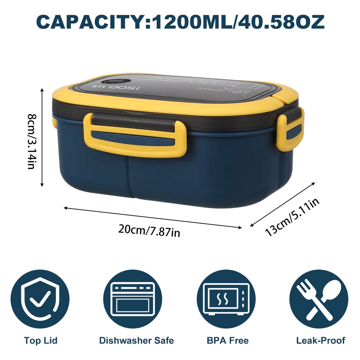 Stackable Leak-Proof 1200ML Bento Lunch Box With Tableware