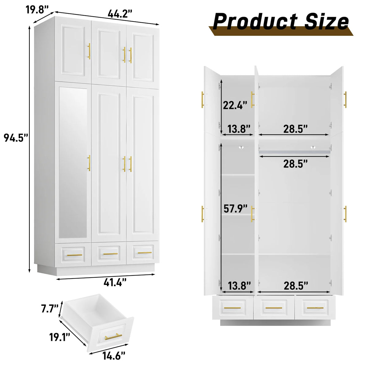 Modern 3-Door Engineered Wood Wardrobe With LED Lights