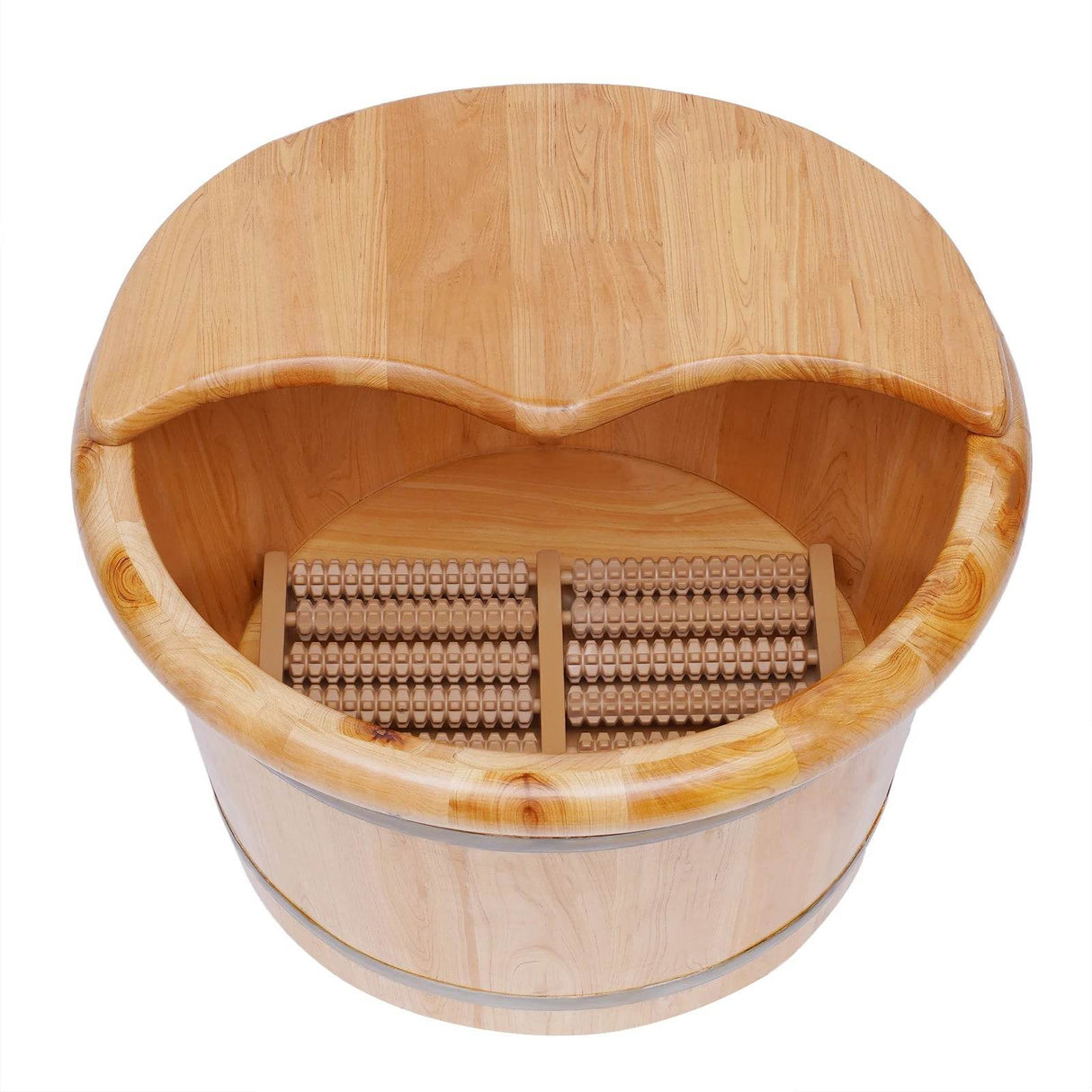 Cedar Wood Foot Bath Bucket With Massage Roller
