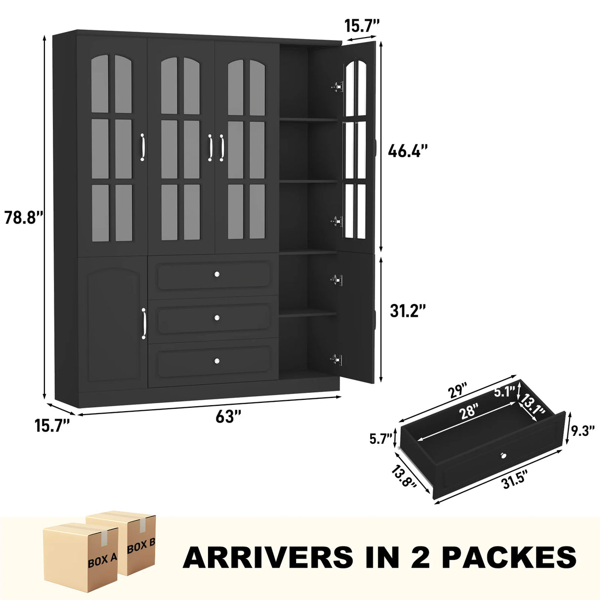 Modern 78-Inch White Glass Door Living Room Cabinet