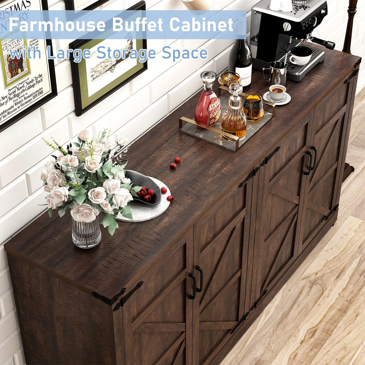 Farmhouse Engineered Wood Adjustable Shelf Sideboard Cabinet