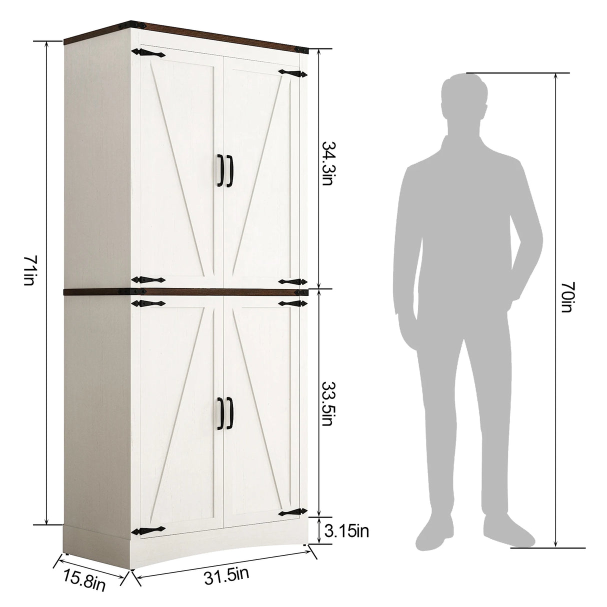 71-Inch Farmhouse Adjustable Shelves Storage Cabinet
