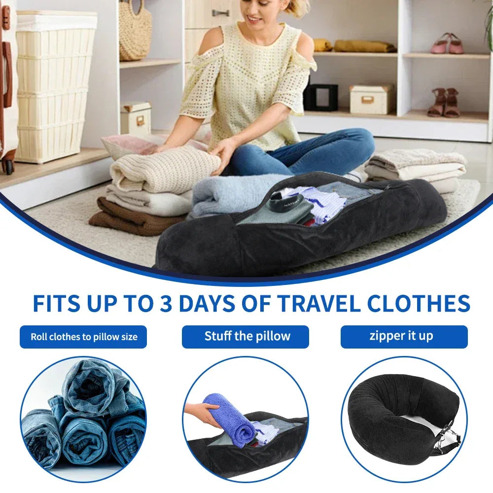 Travel Neck Pillow With Velvet Cover And Storage Bag - Omega Lifestyles