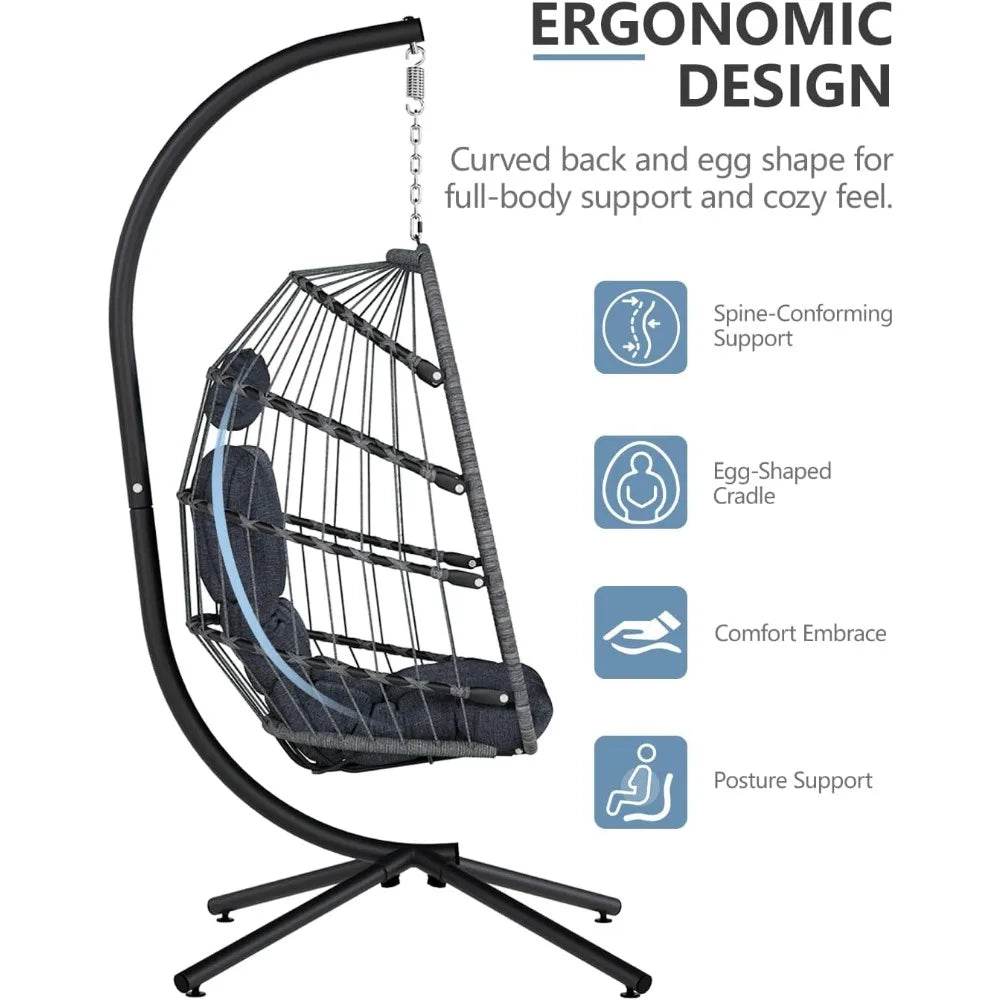 Ergonomic Wicker Hanging Egg Chair with Cushion - Omega Lifestyles