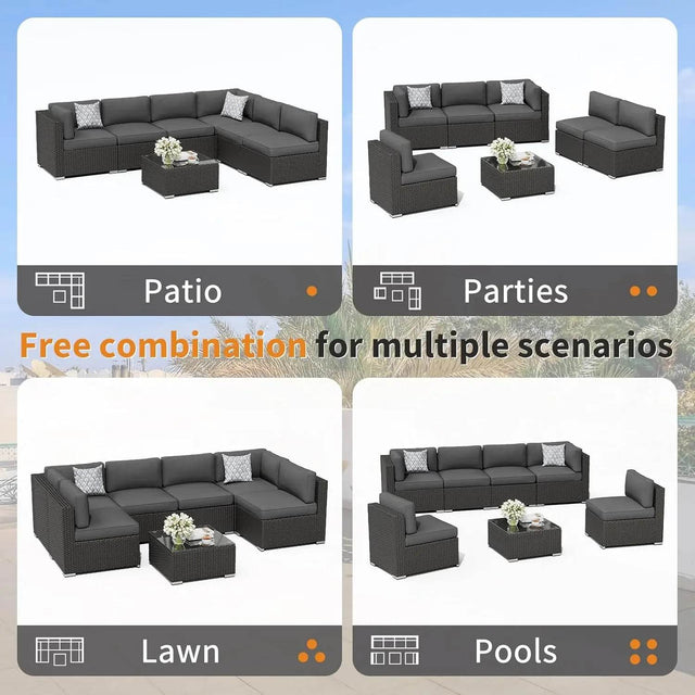 7-Piece Outdoor Rattan Wicker Sectional Sofa Set - Omega Lifestyles