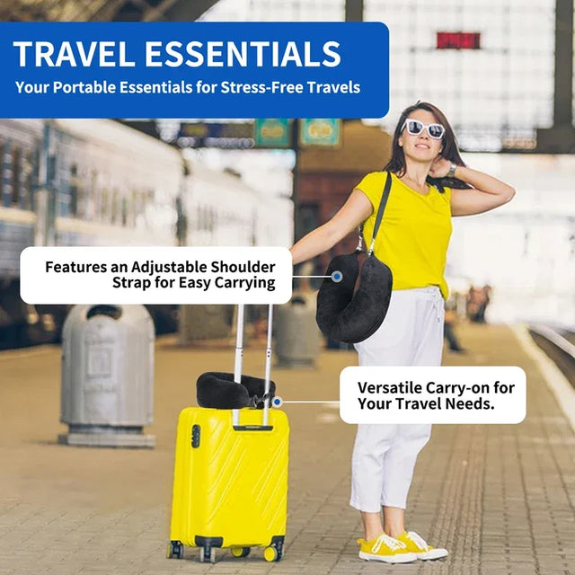 Travel Neck Pillow With Velvet Cover And Storage Bag - Omega Lifestyles