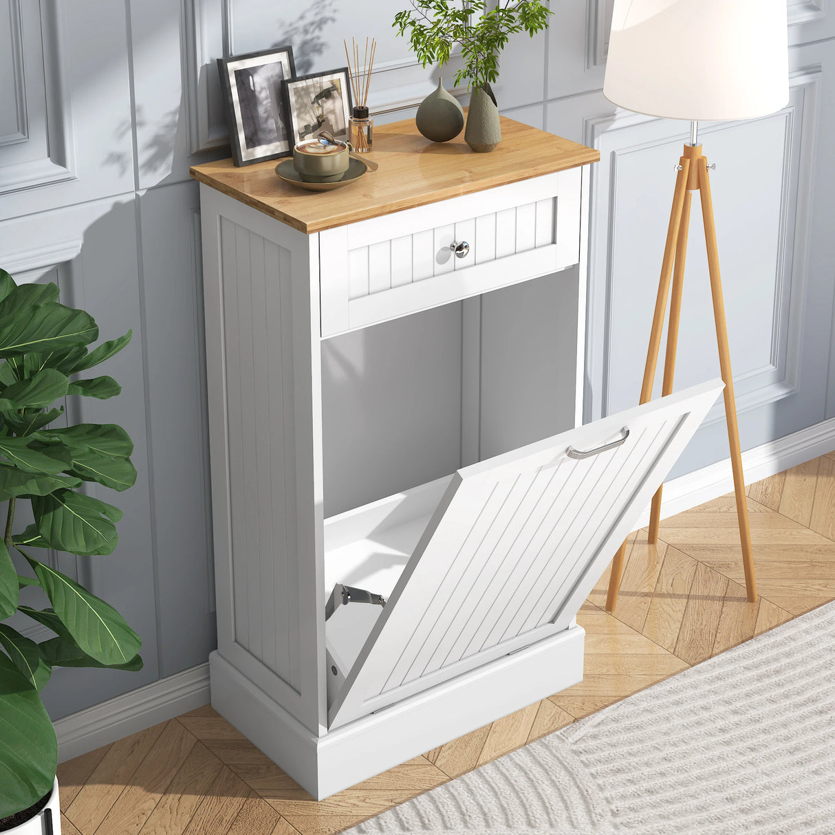 Multifunctional Tilt Out Kitchen Trash Cabinet With Cutting Board