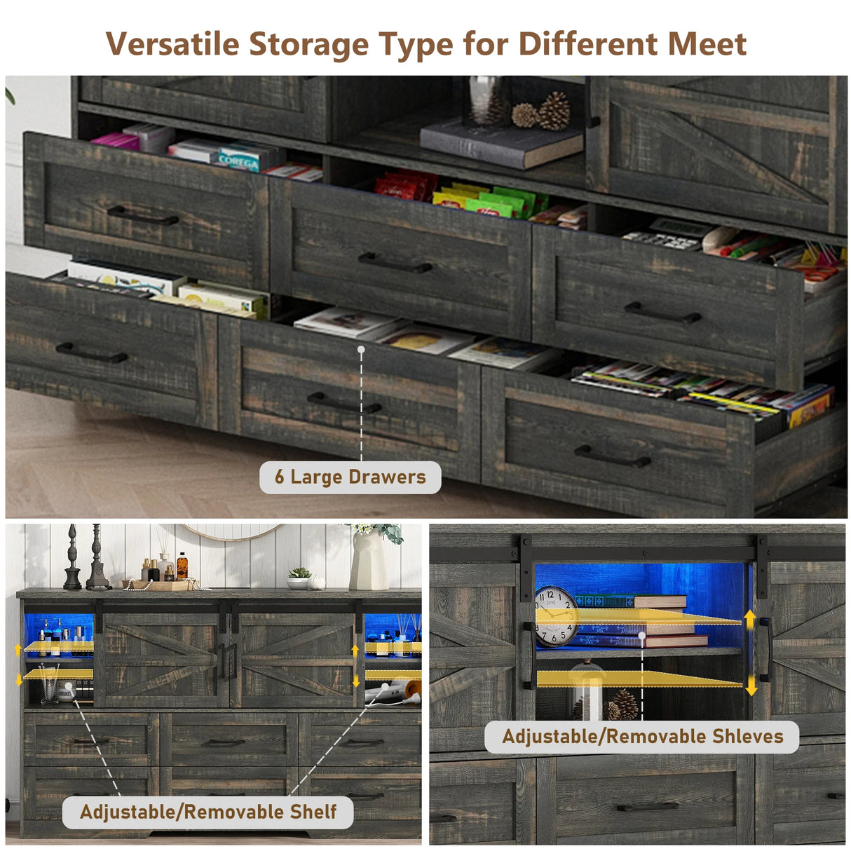 Modern Farmhouse Wood Storage Cabinet With Charging Station