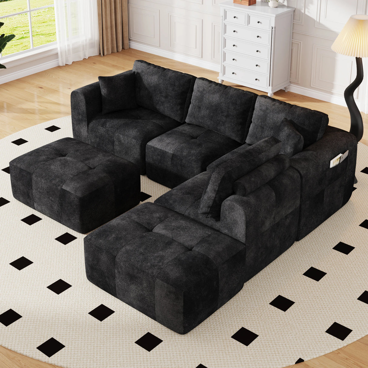 Modular L-Shaped U-Shaped Convertible Ottoman Sectional Sofa
