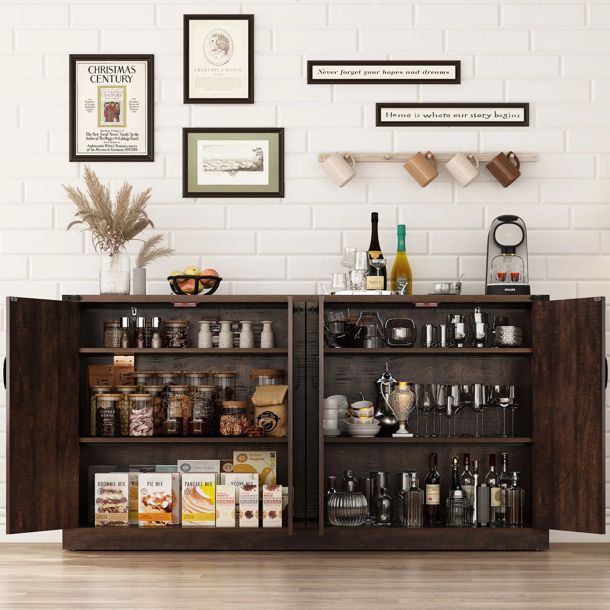 Farmhouse Engineered Wood Adjustable Shelf Sideboard Cabinet