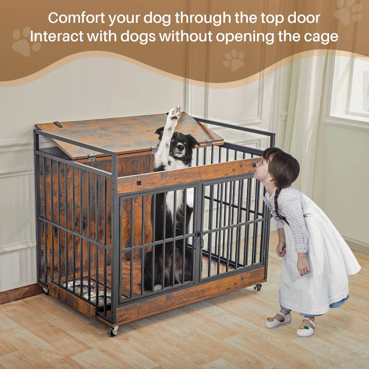Industrial Wood Heavy Duty Large Dog Crate With Wheels - Omega Lifestyles
