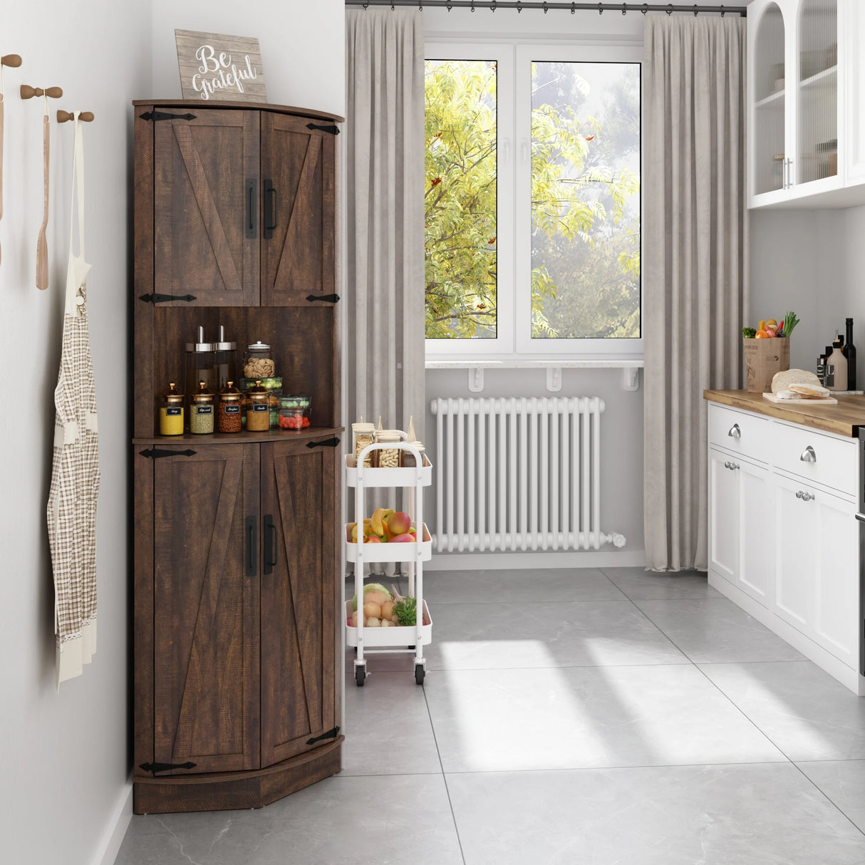 67.5-Inch Farmhouse Corner Cabinet With Adjustable Shelves