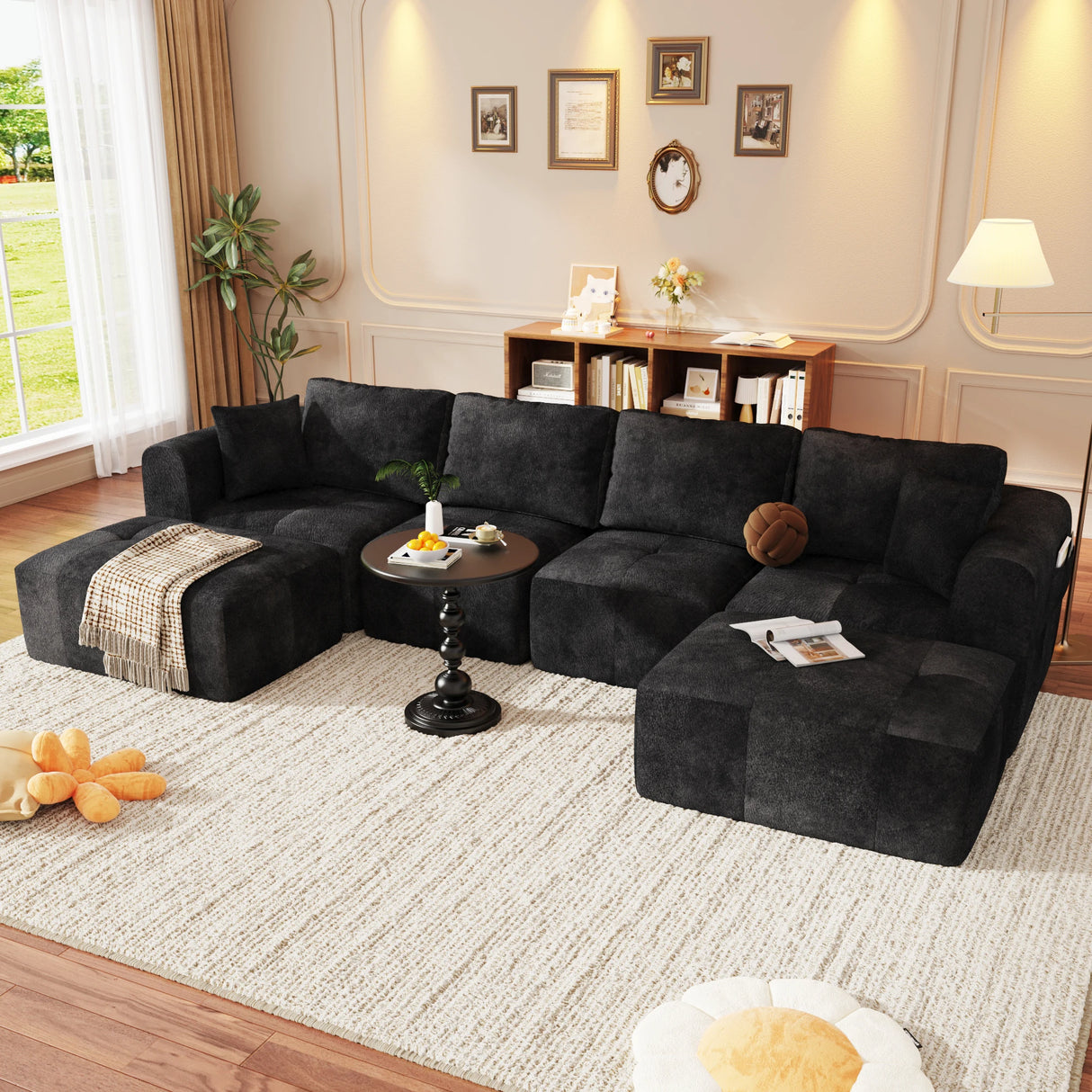 Modular L-Shaped U-Shaped Convertible Ottoman Sectional Sofa