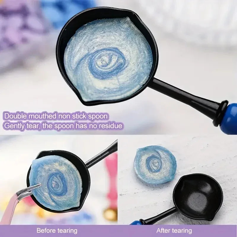 Wood Handle Non-Stick Double Spout Wax Seal Spoon - Omega Lifestyles