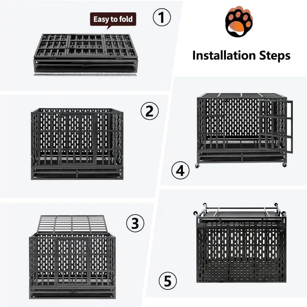 Heavy Duty 48-Inch Alloy Steel Dog Crate With Wheels - Sleep Galleria