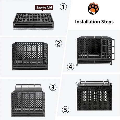 Heavy Duty 48-Inch Alloy Steel Dog Crate With Wheels - Sleep Galleria