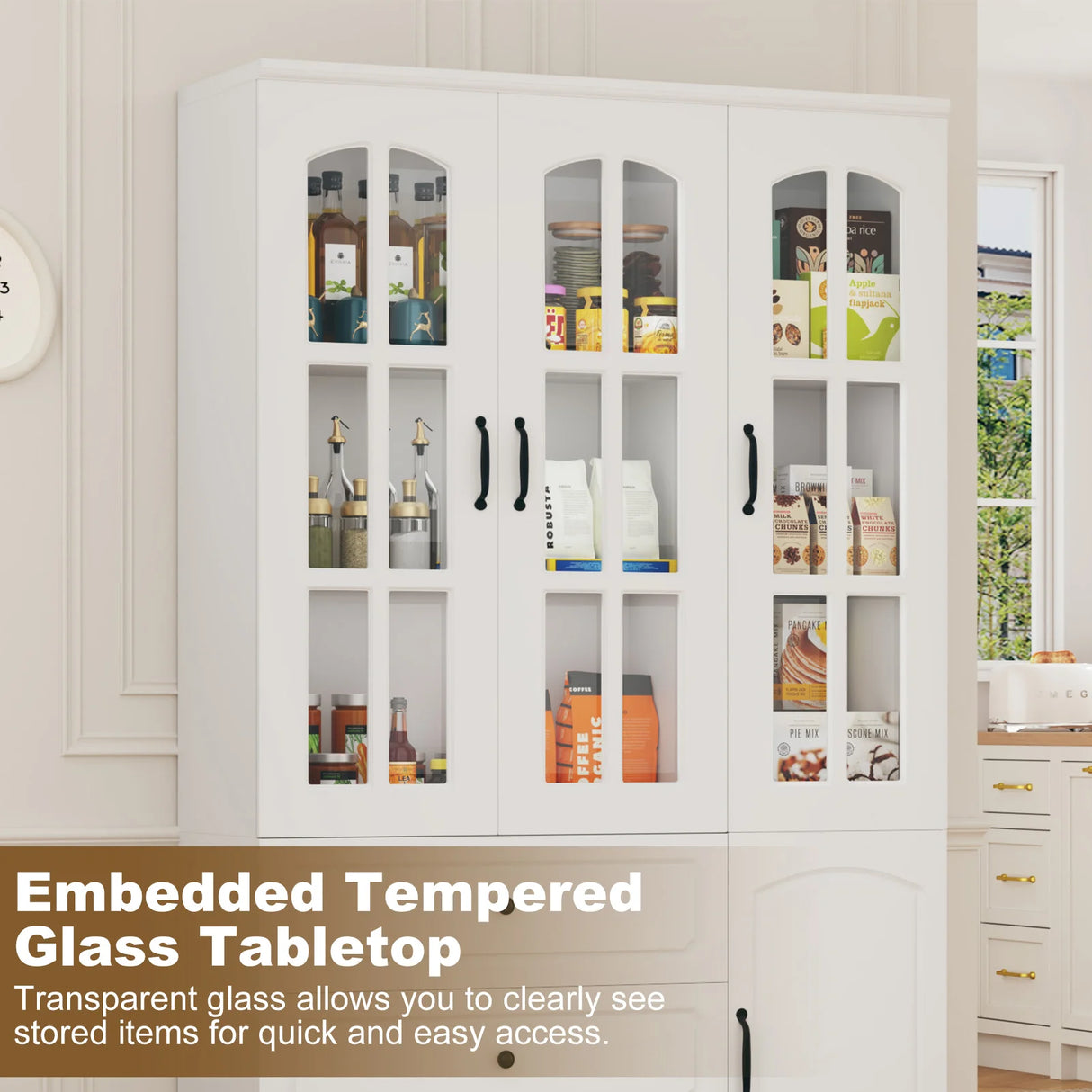 Modern 78-Inch White Glass Door Living Room Cabinet