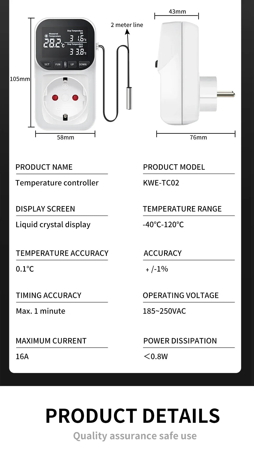 Digital Display Temperature Controller Thermostat Socket - Omega Lifestyles