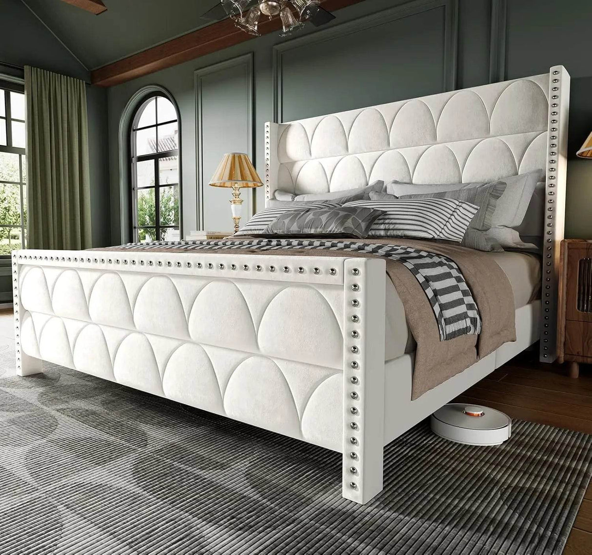 Velvet Upholstered Wingback Platform Bed Frame - Omega Lifestyles