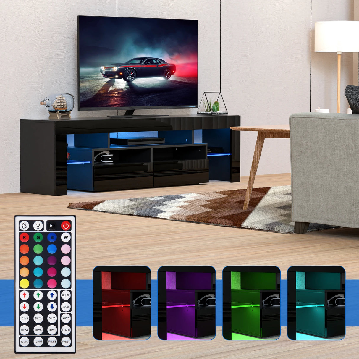 Modern 71-Inch Living Room TV Stand With RGB LED Lighting