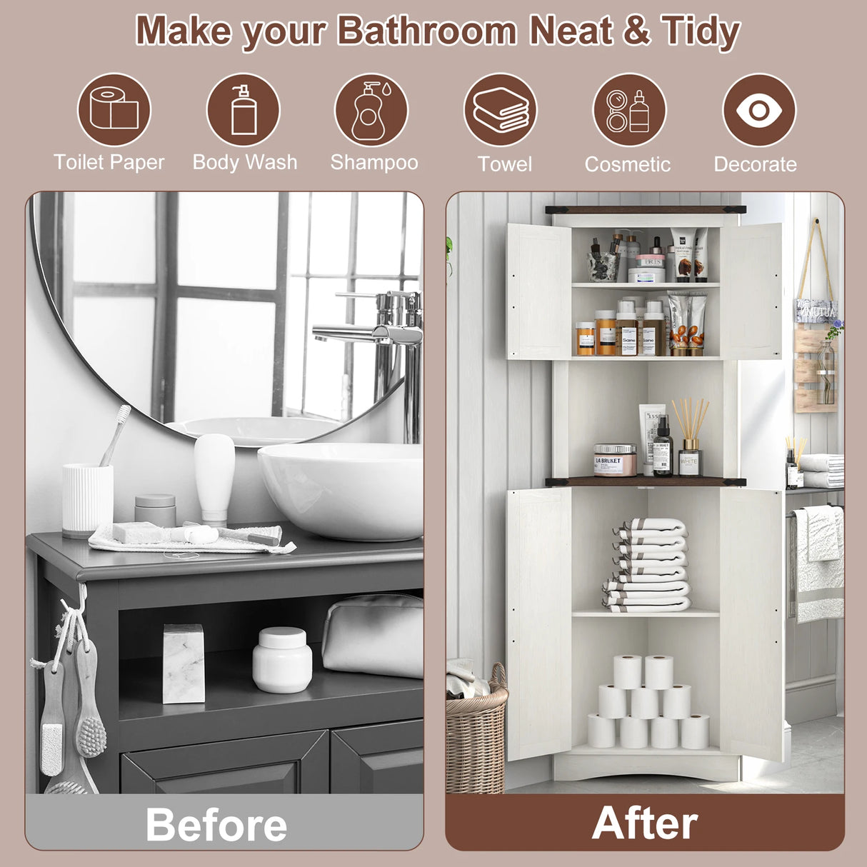 Farmhouse 5-Tier Engineered Wood Corner Storage Cabinet