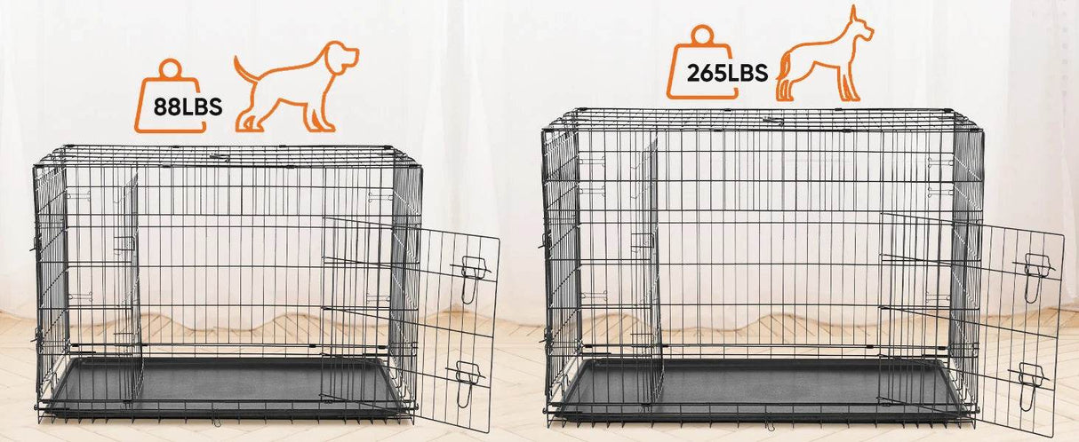 Foldable Double Door Metal Wire Dog Crate With Leak-Proof Tray - Sleep Galleria