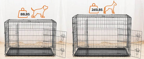 Foldable Double Door Metal Wire Dog Crate With Leak-Proof Tray - Sleep Galleria