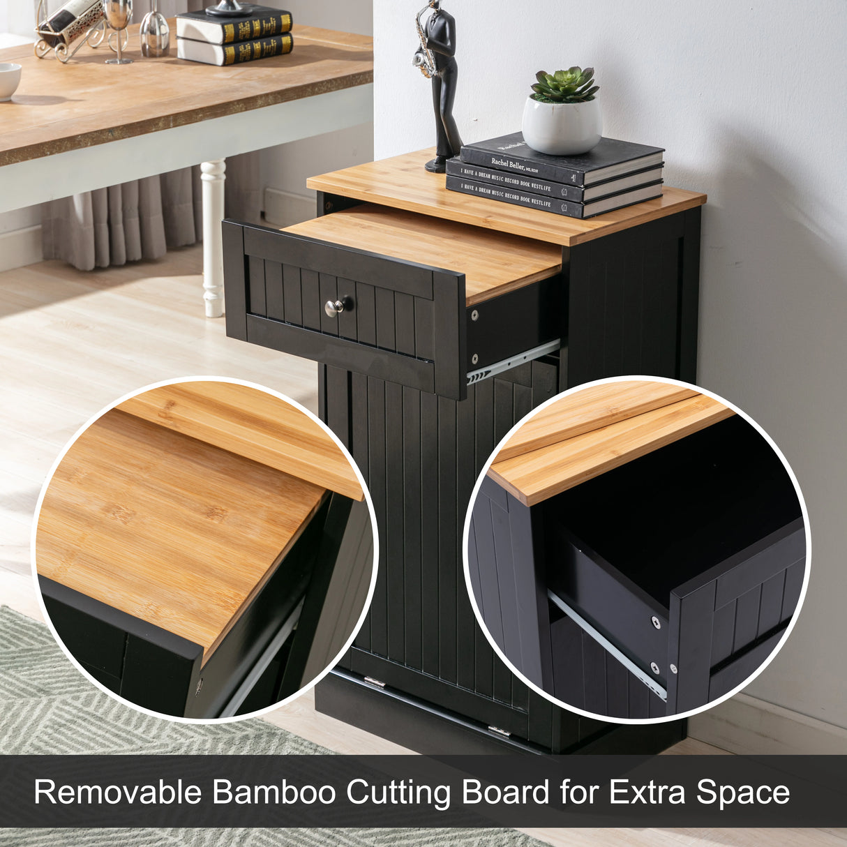 Multifunctional Tilt Out Kitchen Trash Cabinet With Cutting Board