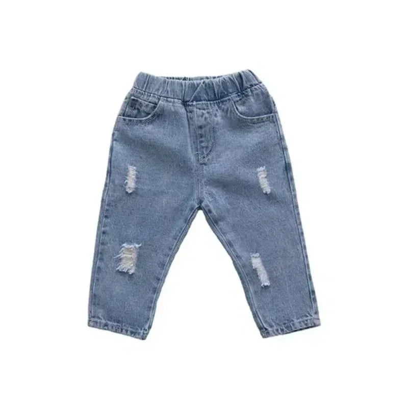 Kids Casual Elastic Waist Denim Ripped Jeans - Omega Lifestyles