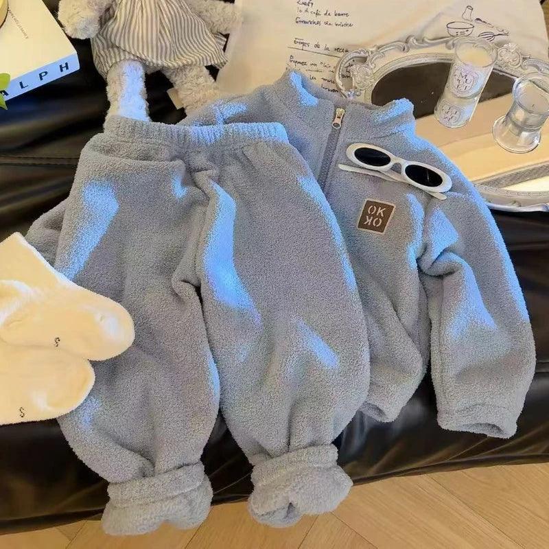 2-Piece Kids Thick Fleece Hooded Sweatshirt Pants Set - Omega Lifestyles