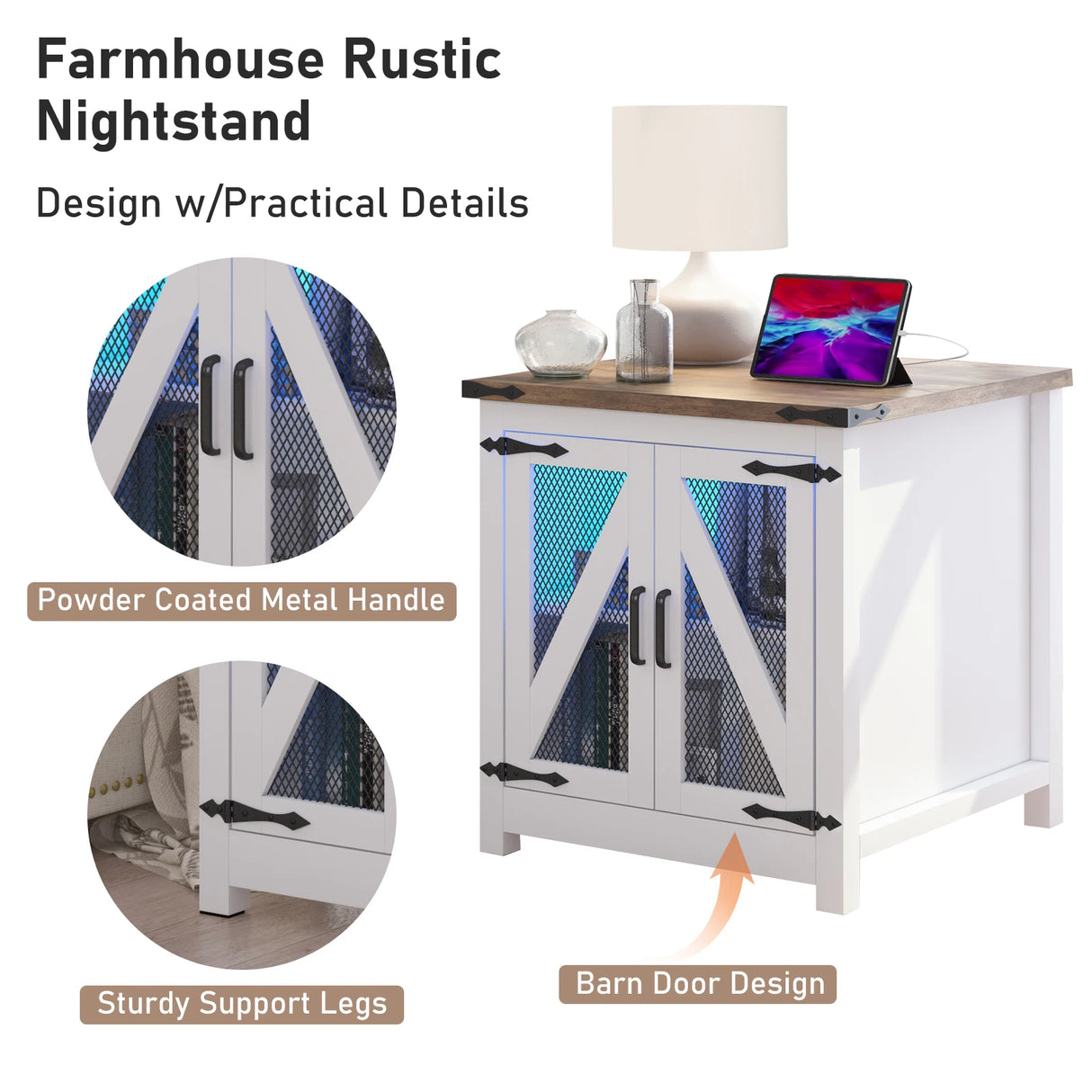 24-Inch Farmhouse Industrial End Table With Charging Station