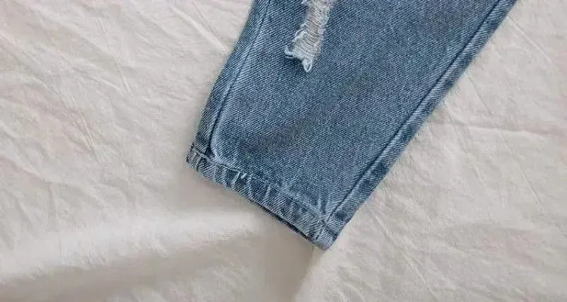 Kids Casual Elastic Waist Denim Ripped Jeans - Omega Lifestyles