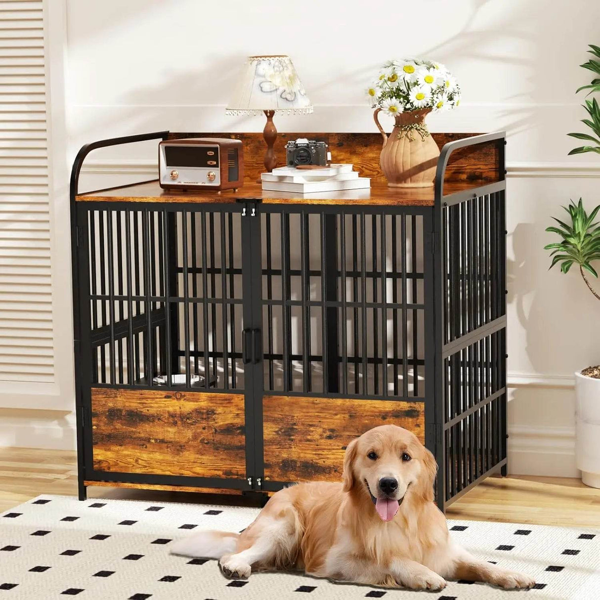 Heavy Duty Indoor XL Dog Crate With Adjustable Bowls - Omega Lifestyles