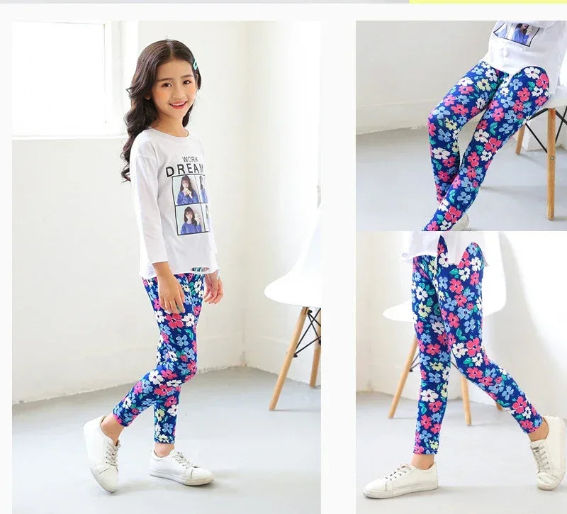 Girls Printed Cotton Polyester Stretch Leggings - Omega Lifestyles