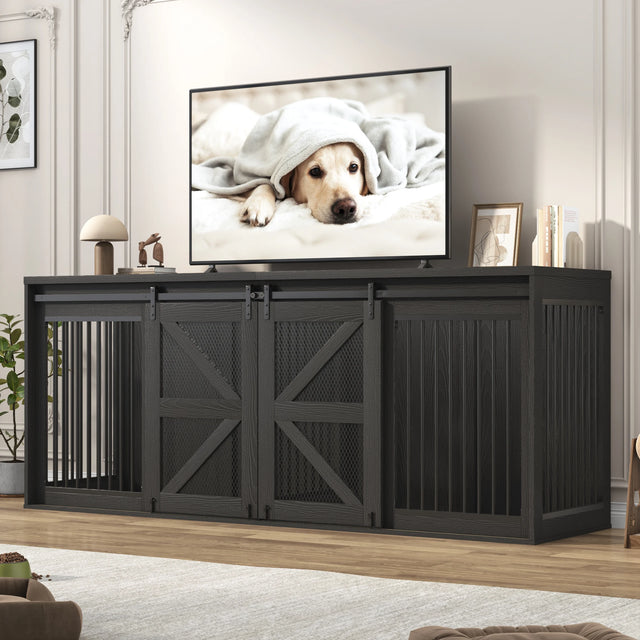Farmhouse Wooden Large Dog Crate TV Stand Furniture