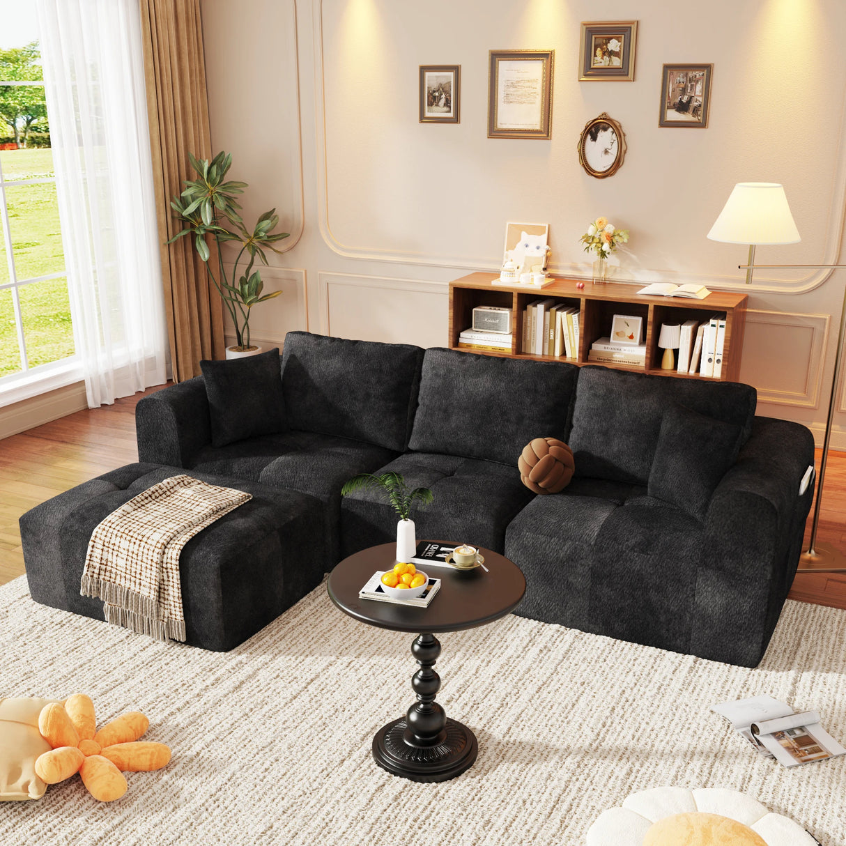 Modular L-Shaped U-Shaped Convertible Ottoman Sectional Sofa