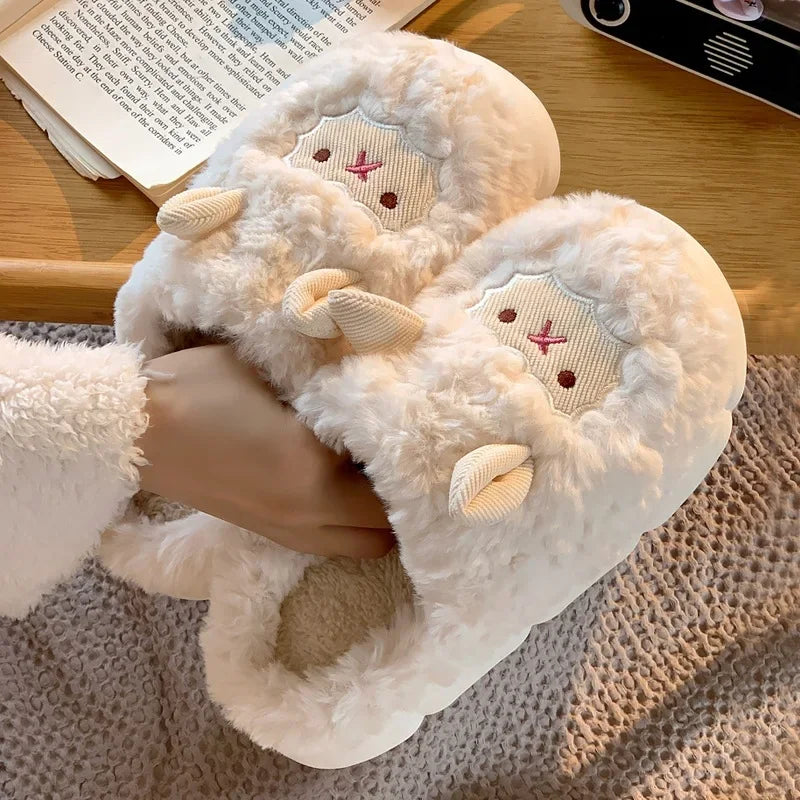 Lovely Sheep Plush Cotton Non-Slip Fluffy Slippers