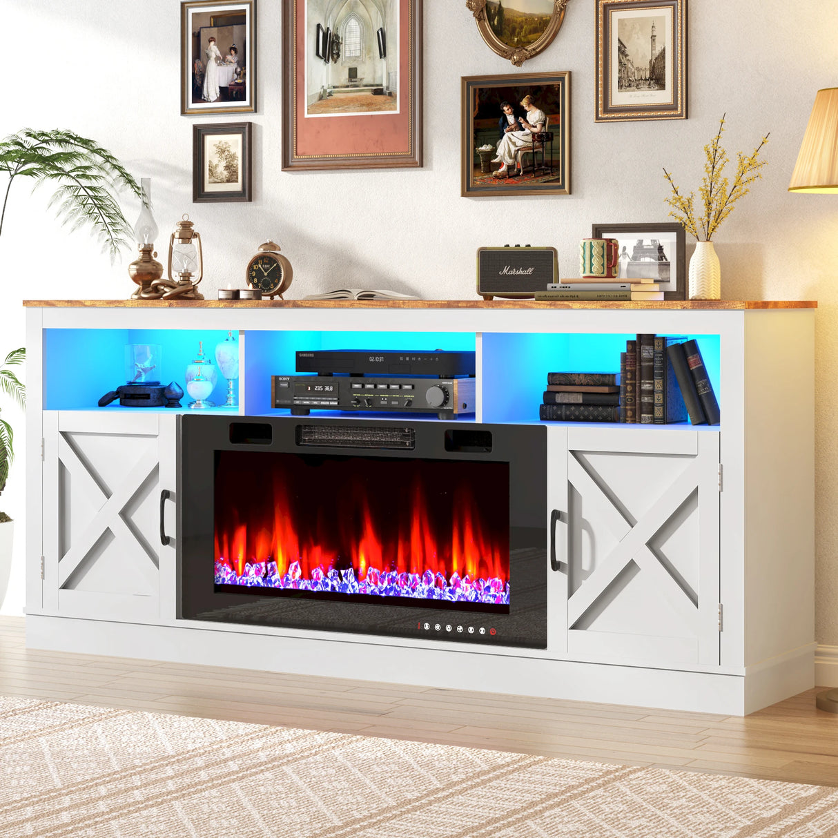 Farmhouse Living Room Fireplace TV Stand Console