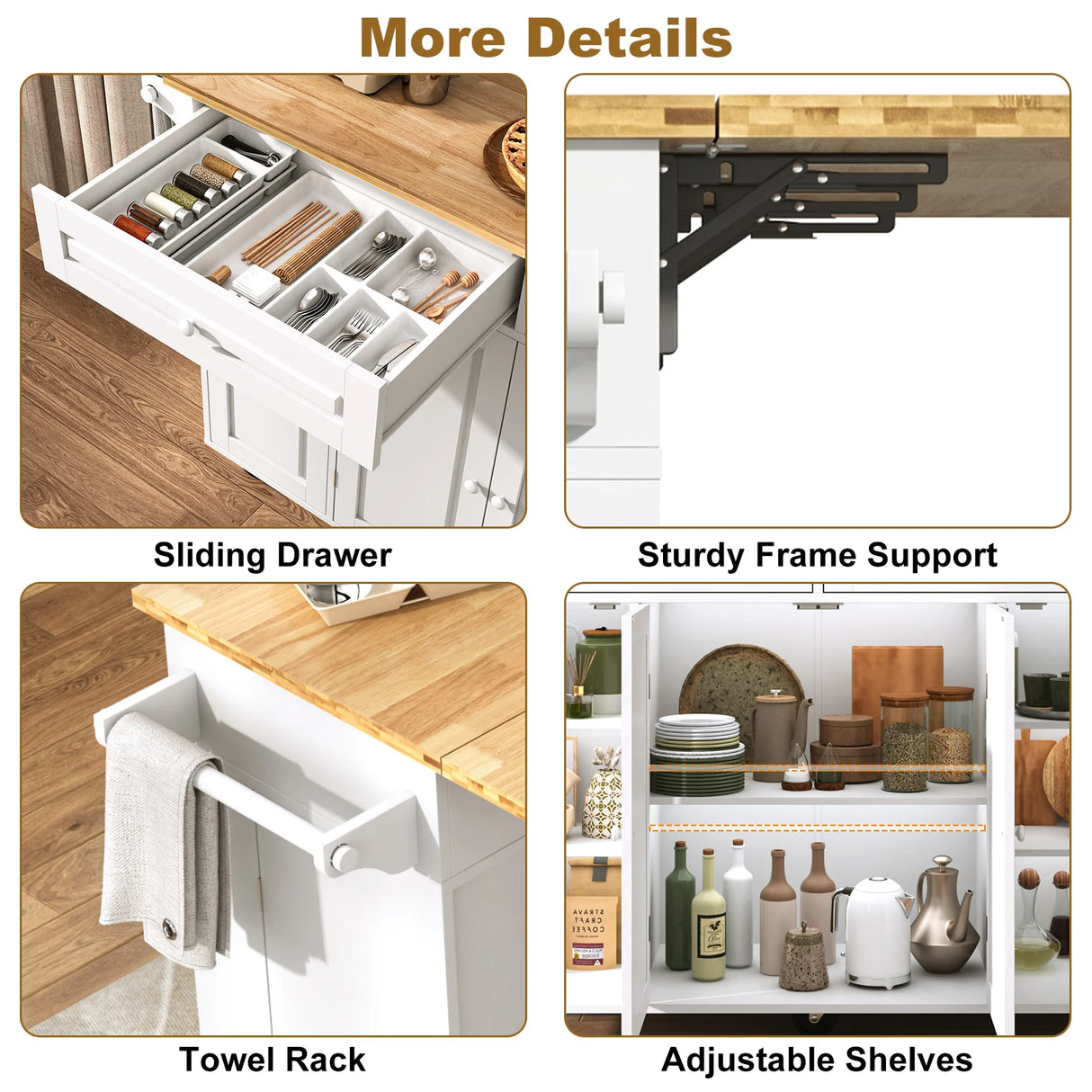 Spacious Rolling Kitchen Island Cart With Storage Cabinet